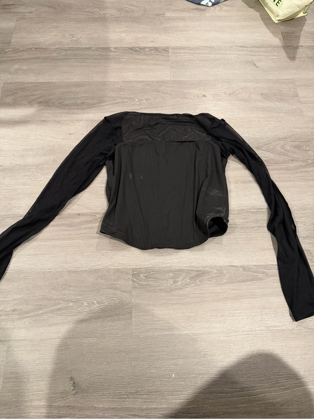 Black Long-Sleeve Corset-Style Top - Women